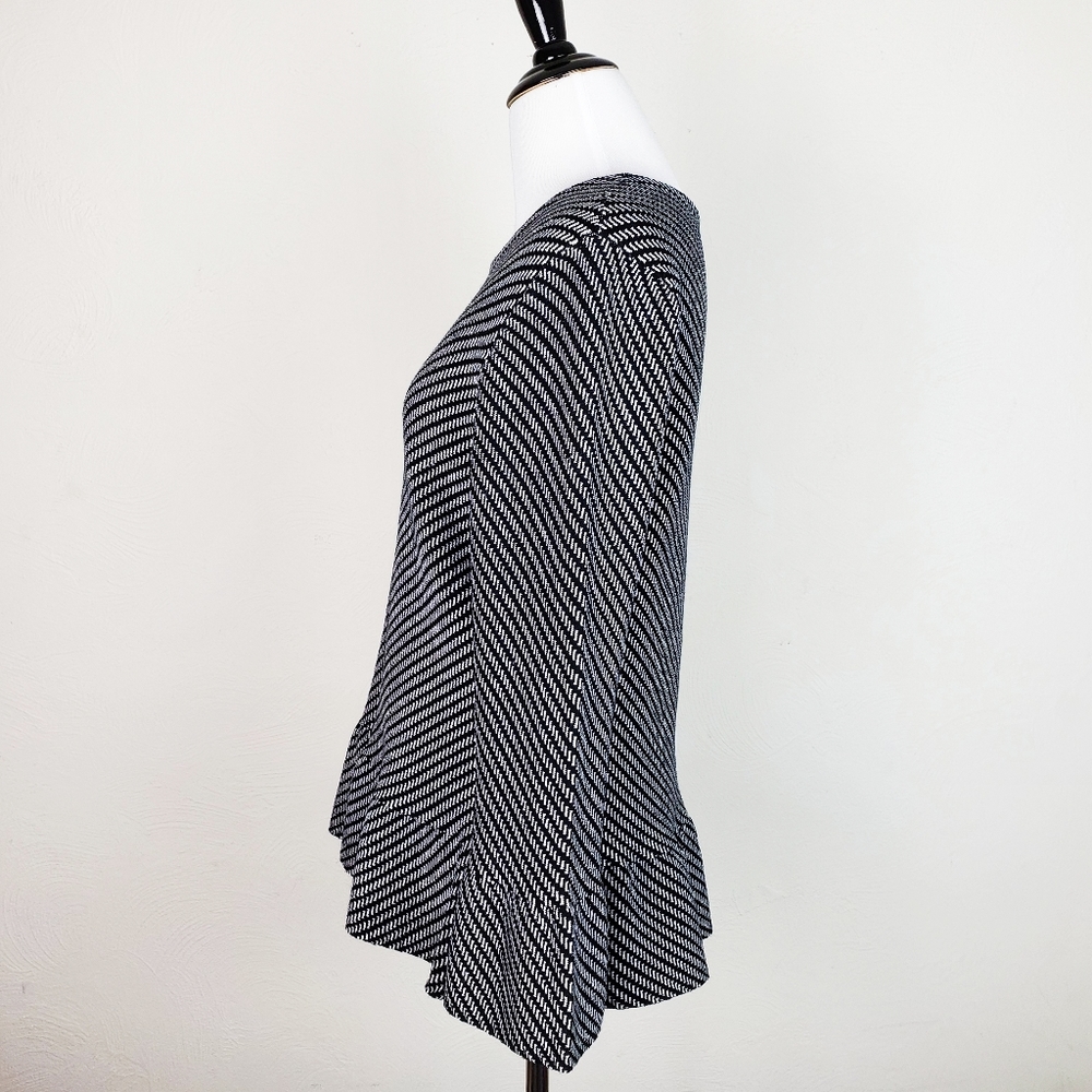 Ann Taylor Top Sweater Peplum Bell Sleeves Career Metallic Black Neutral Elegant - Picture 8 of 10